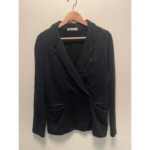 T Alexander Wang Womens Blazer Large Black Double Breasted Cotton Knit Career